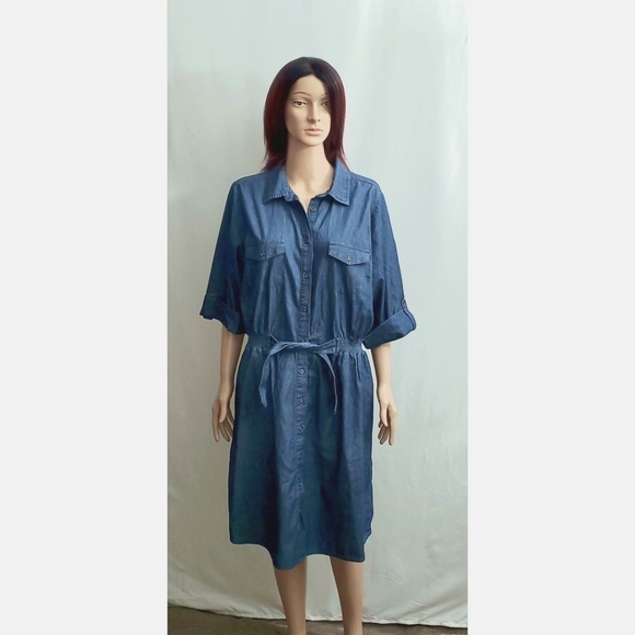 Jean dress with wrap around Jean belt with elastic waist. - Picture 1 of 4